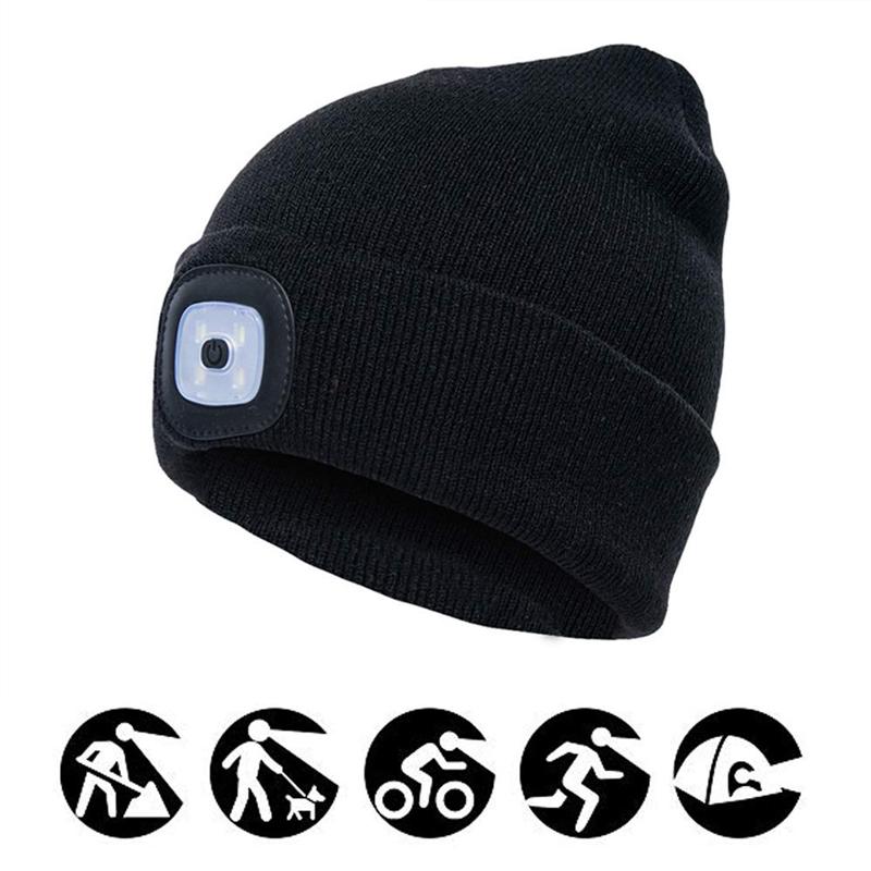 Rechargeable LED Beanie Hat with Built-In Headlight