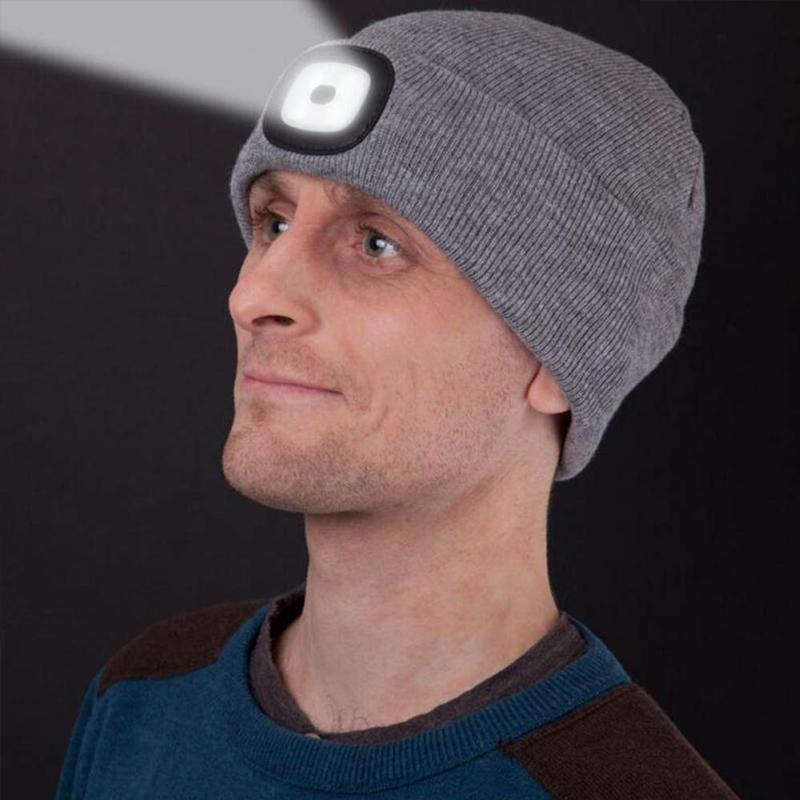 Rechargeable LED Beanie Hat with Built-In Headlight