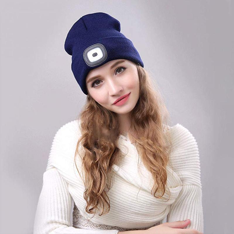 Rechargeable LED Beanie Hat with Built-In Headlight