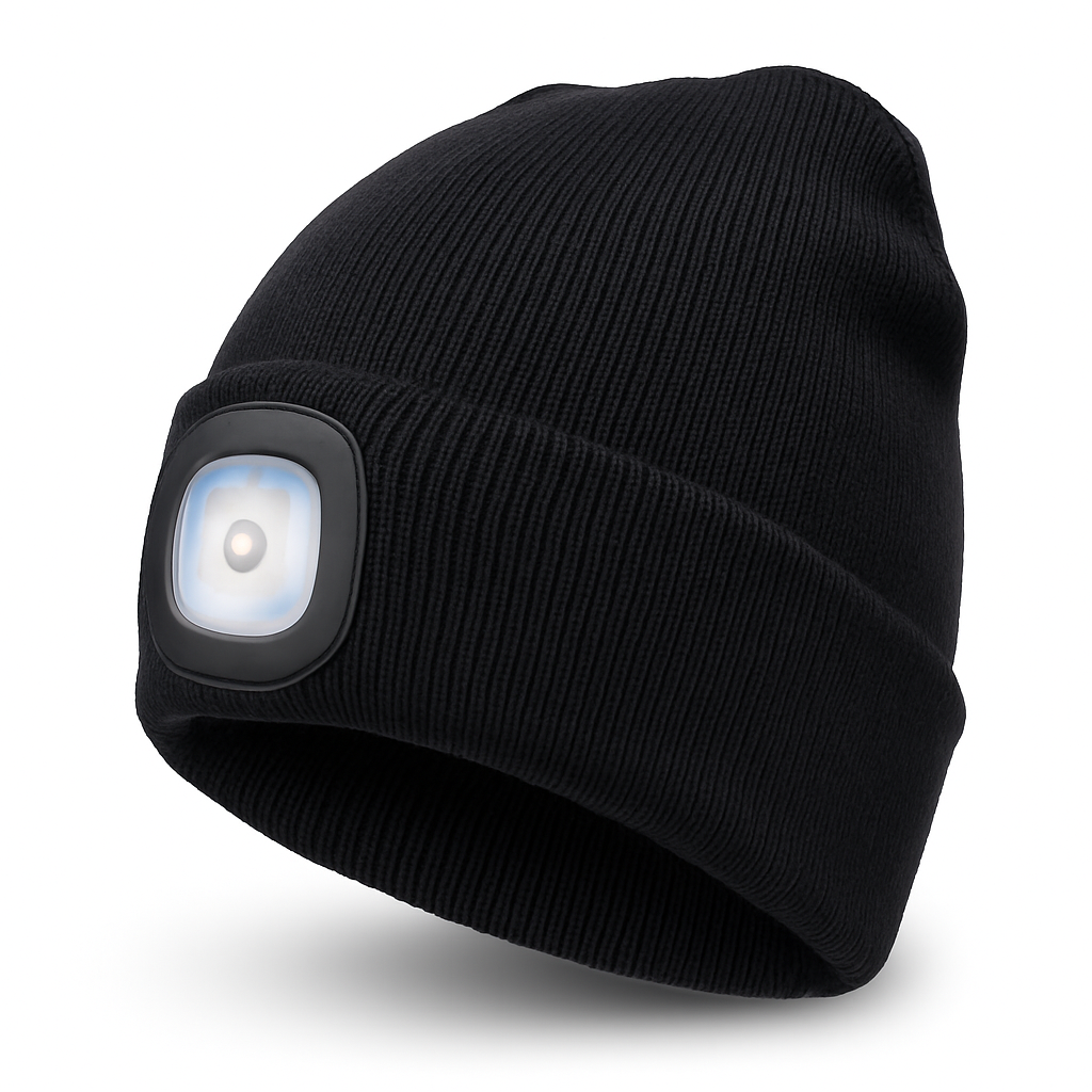 Rechargeable LED Beanie Hat with Built-In Headlight