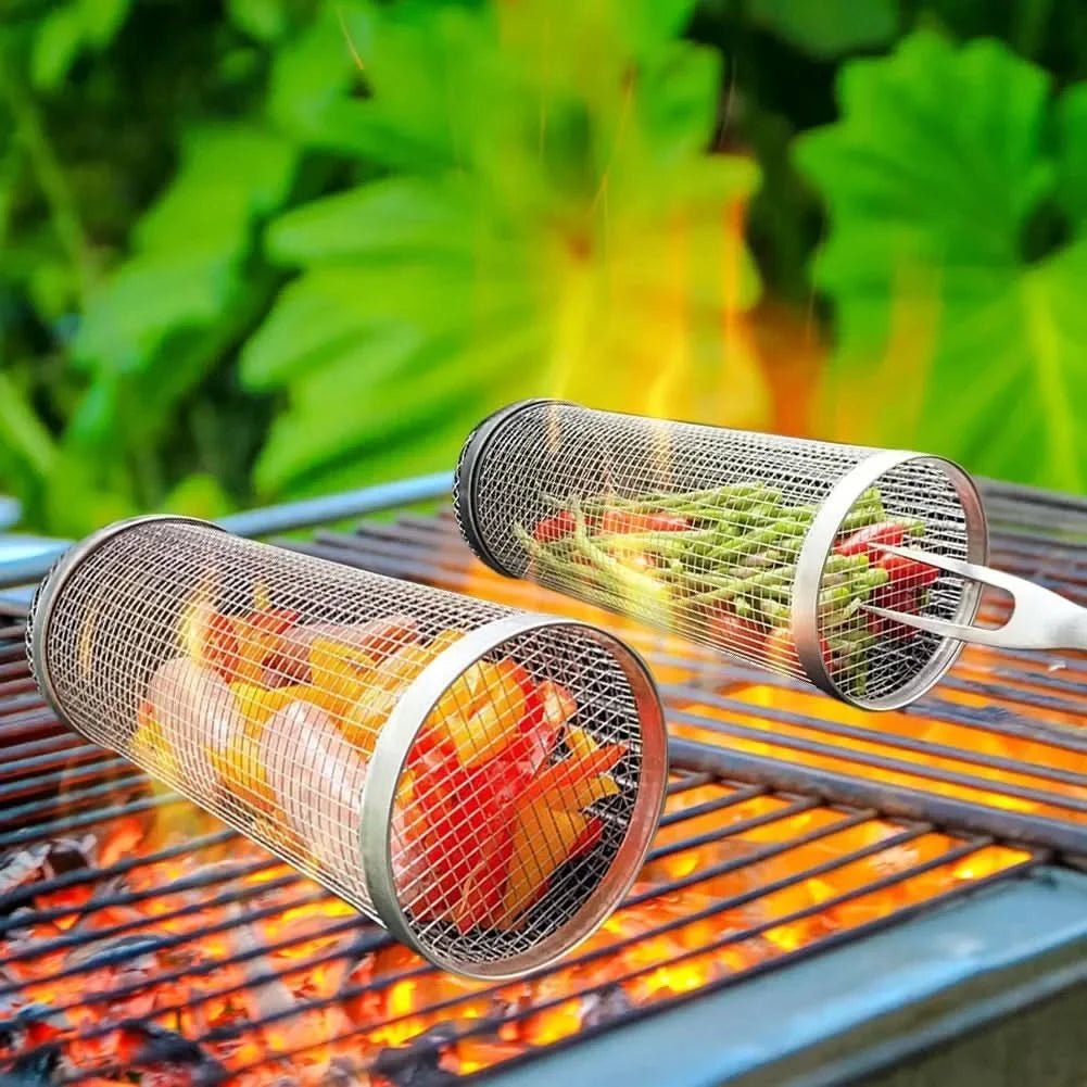 Rotating BBQ Basket – Stainless Steel Grill Basket for Even Cooking