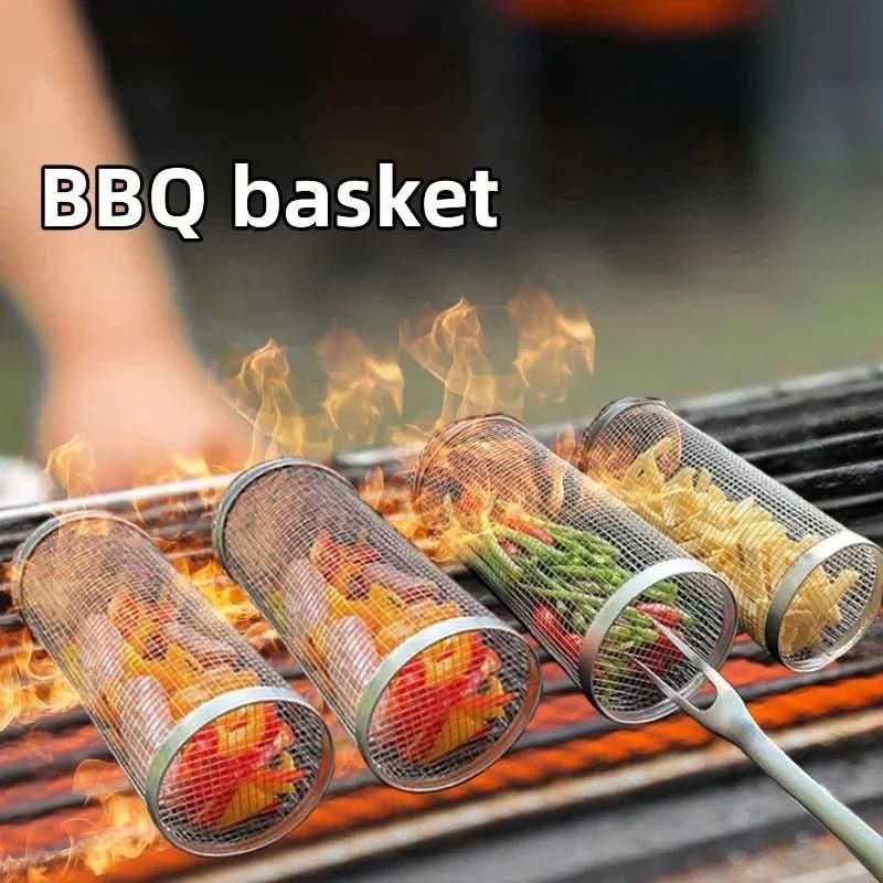 Rotating BBQ Basket – Stainless Steel Grill Basket for Even Cooking