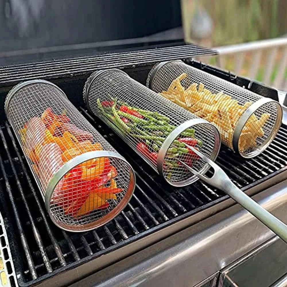 Rotating BBQ Basket – Stainless Steel Grill Basket for Even Cooking