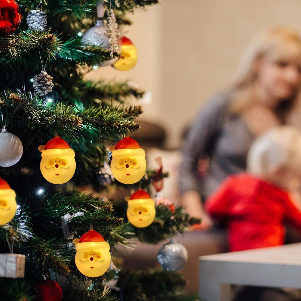 Santa Head String Lights - LED Christmas Decoration for Holidays and Parties