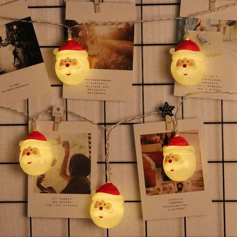 Santa Head String Lights - LED Christmas Decoration for Holidays and Parties
