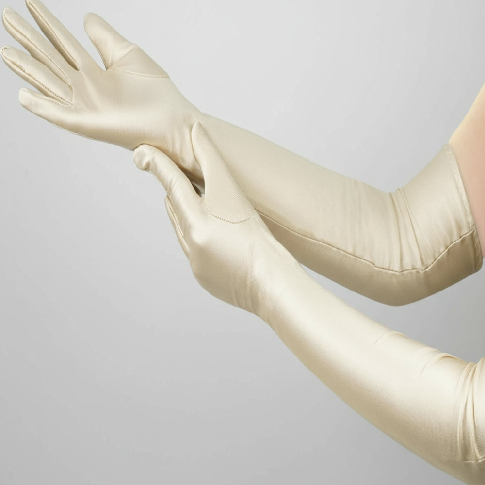 Satin Opera Gloves – Long Elbow Length for Evening Wear & Costume