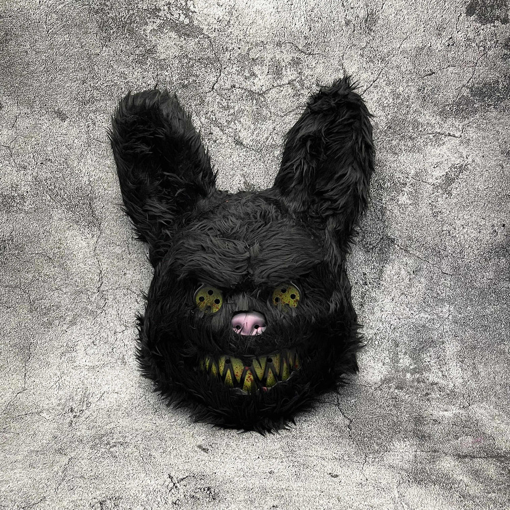 Scary bunny mask or bear mask for Halloween in faux fur with blood-stained teeth, 4 designs and sets of 2, adult size