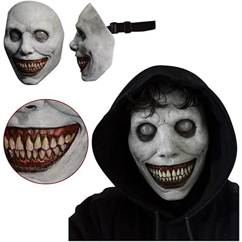 Scary Halloween mask, smiling demon horror mask in latex for adults, creepy mask for parties and cosplay, LED versions t