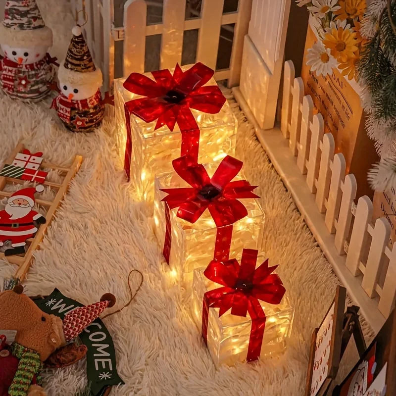 Set of 3 Illuminated LED Christmas Gift Boxes