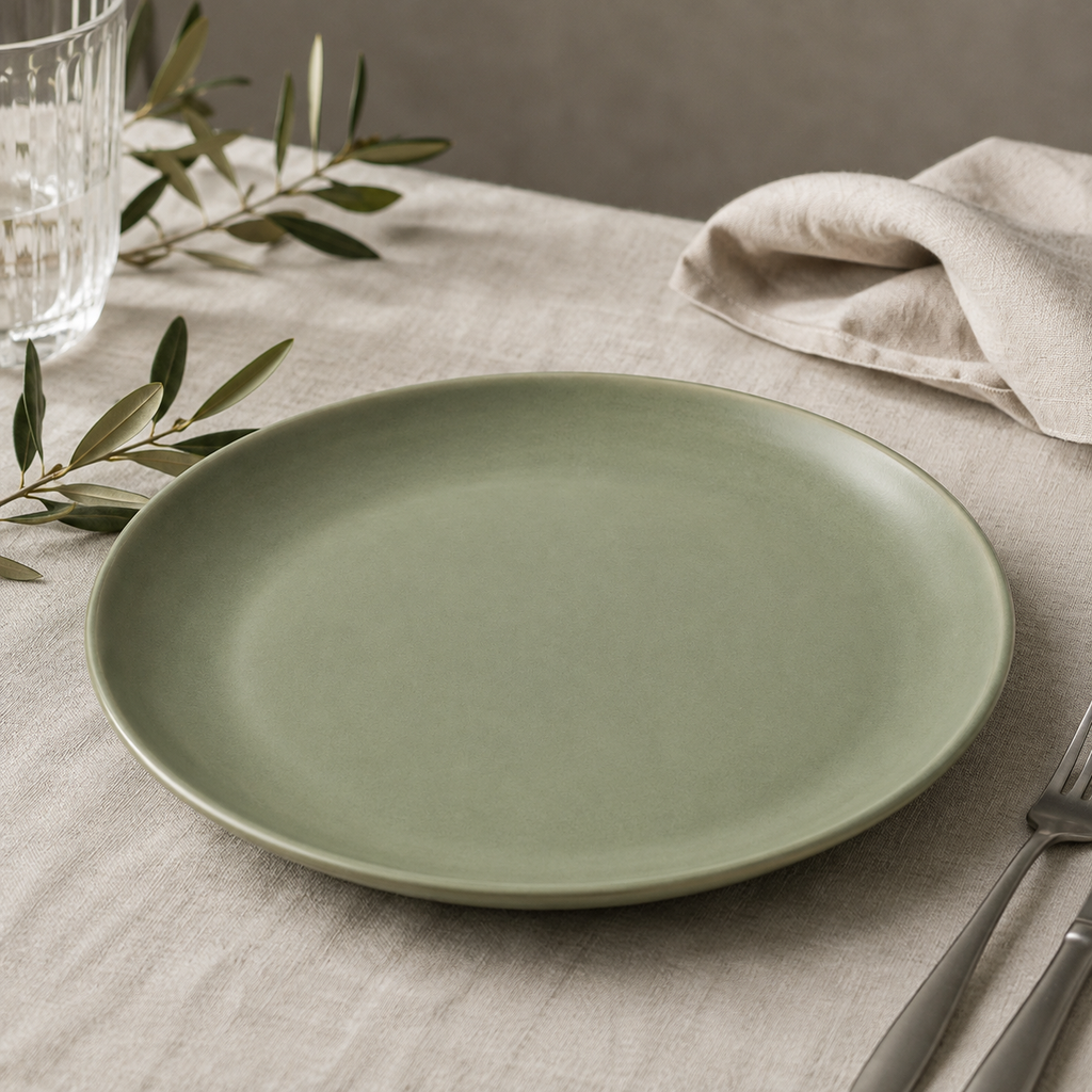 Shopaverly Sage Green Ceramic Dinner Plate – Elegant Modern Tableware