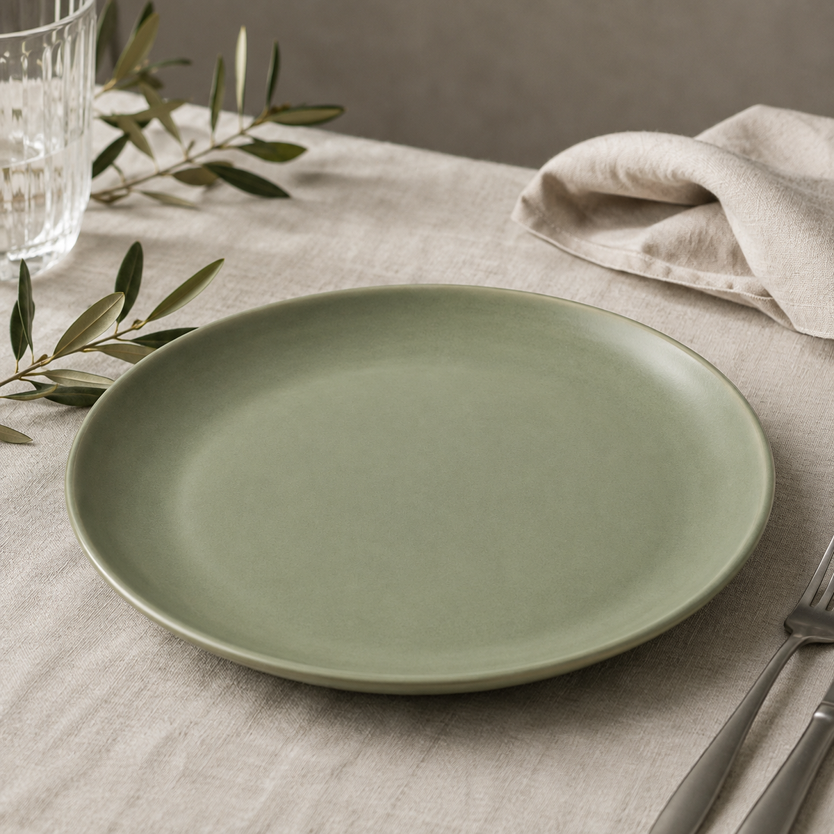 Shopaverly Sage Green Ceramic Dinner Plate – Elegant Modern Tableware
