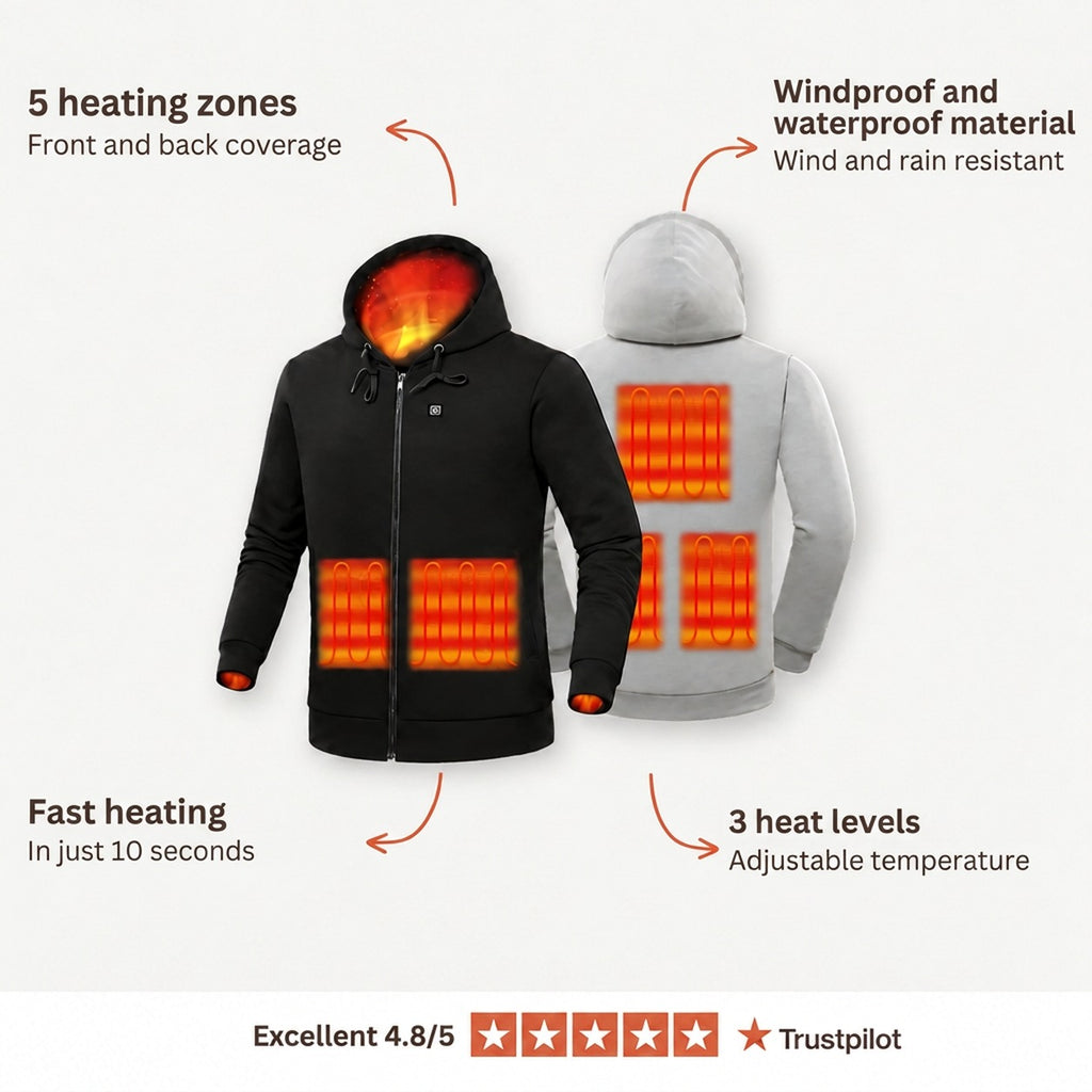 Shopaverly X Men's Heated Hoodie – 3 Heating Zones, Waterproof