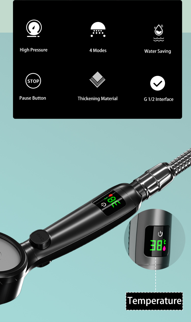 Shower Head with Built-In Temperature Display