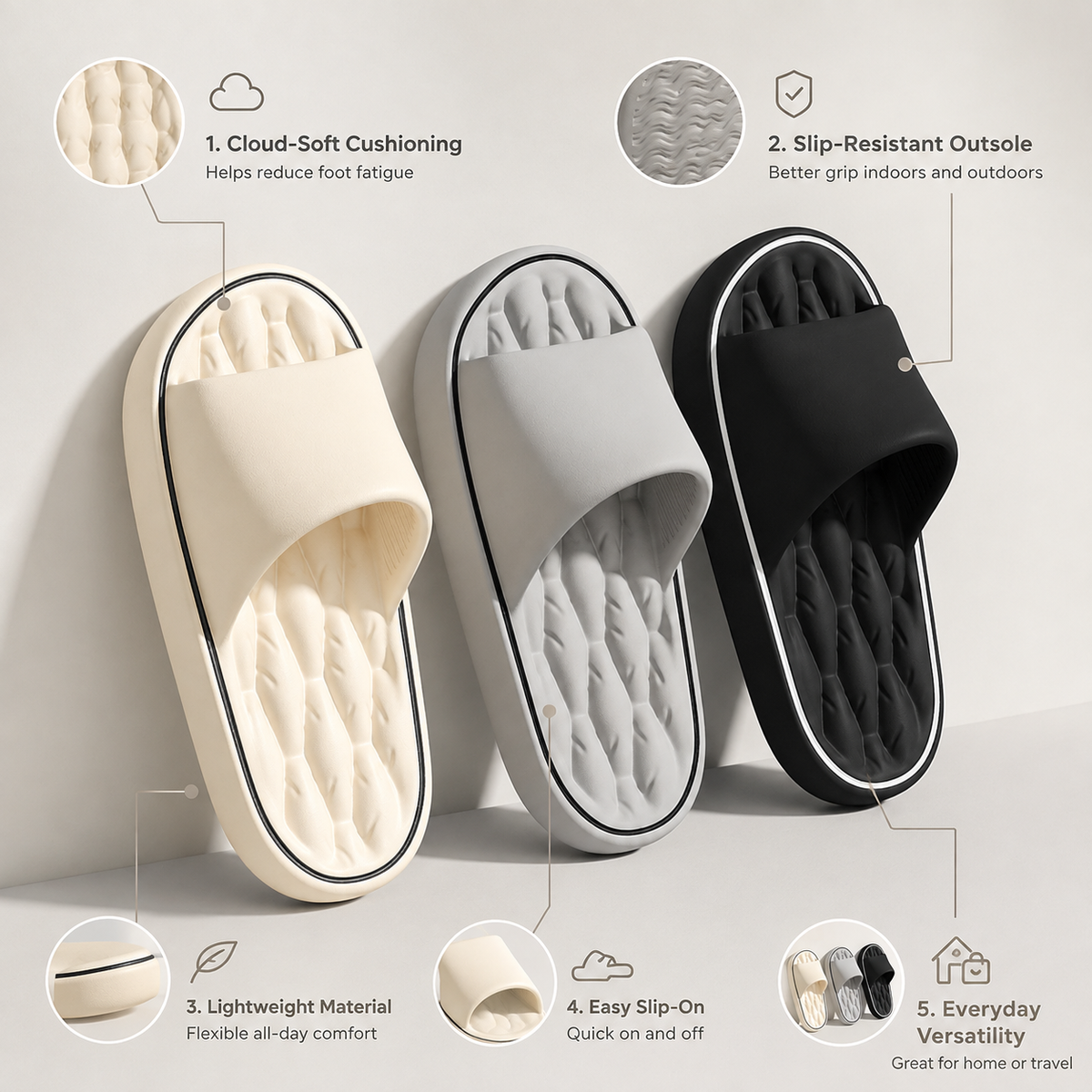 Slippers Pillow Slides Soft Slip On Summer Sandals