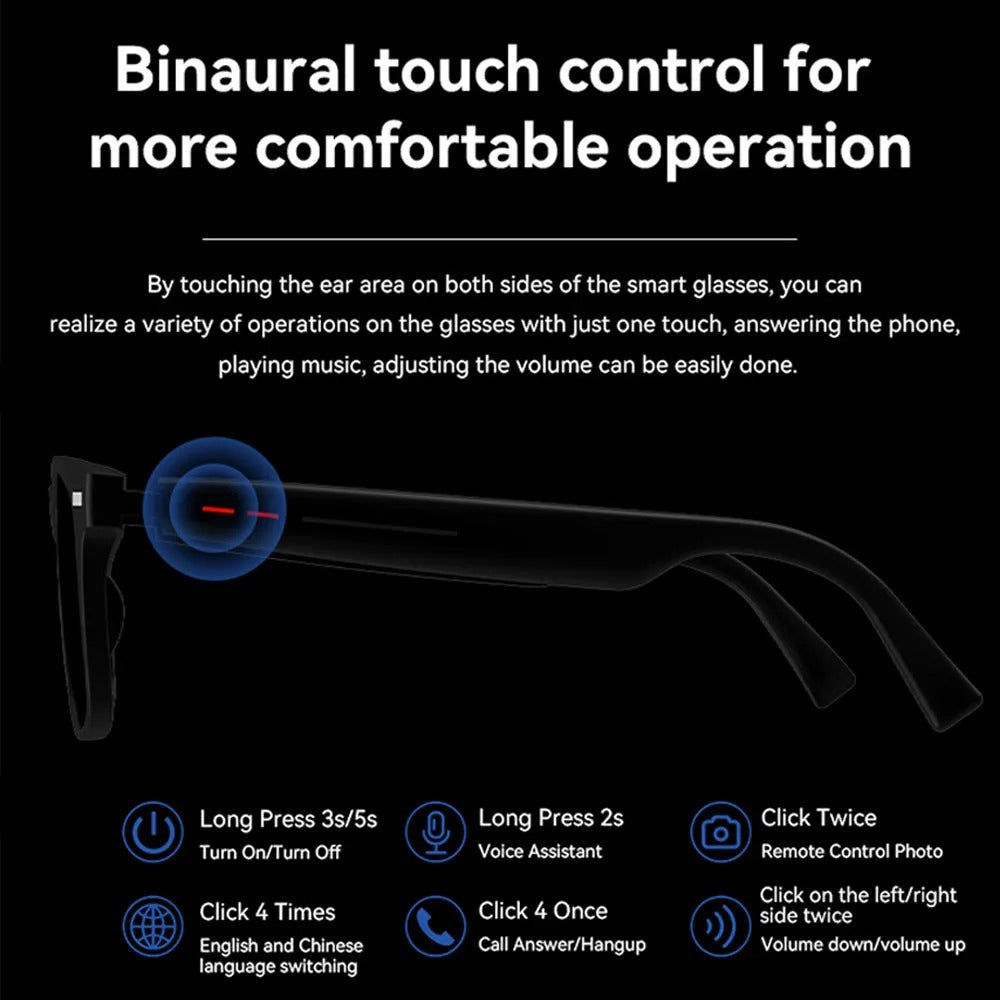 Smart Glasses with Blue Light Filter – Bluetooth Calls, Music & Waterproof Design