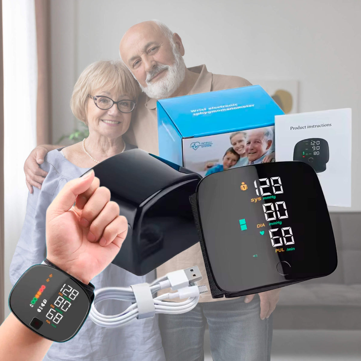 Smart Wrist Blood Pressure Monitor with Voice Alerts – Rechargeable Portable BP Cuff