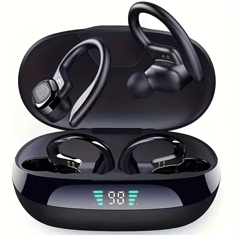 SP16 True Wireless Earbuds with Ear Hooks – Waterproof Sports Headphones with Mic and HiFi Stereo Sound