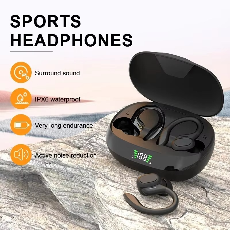 SP16 True Wireless Earbuds with Ear Hooks – Waterproof Sports Headphones with Mic and HiFi Stereo Sound