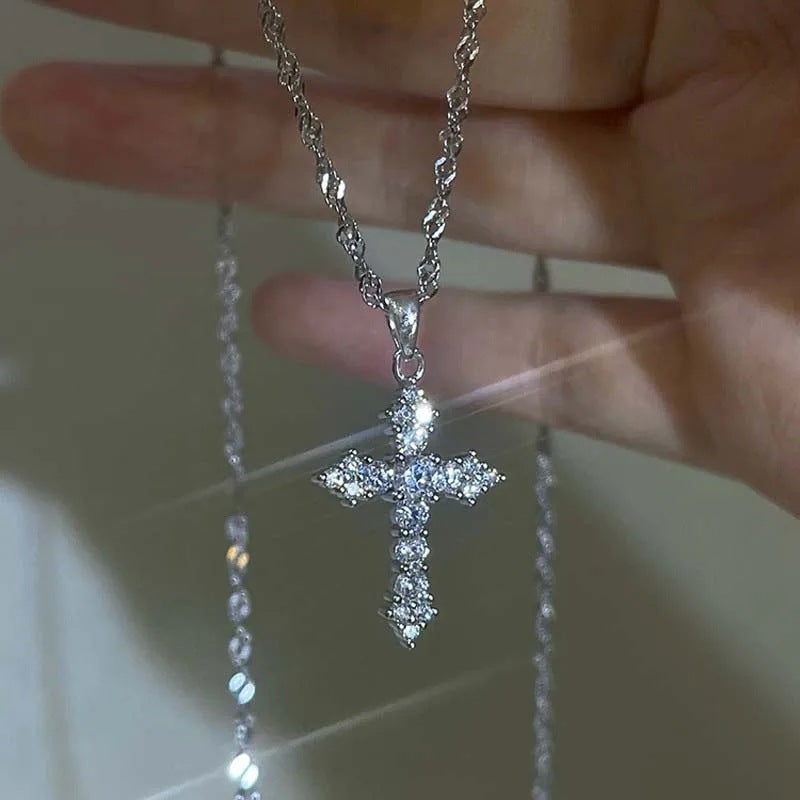Sparkling Zirconia Cross Pendant Necklace