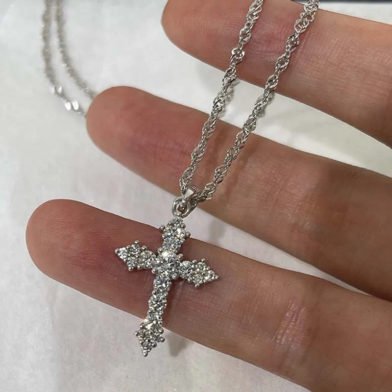 Sparkling Zirconia Cross Pendant Necklace