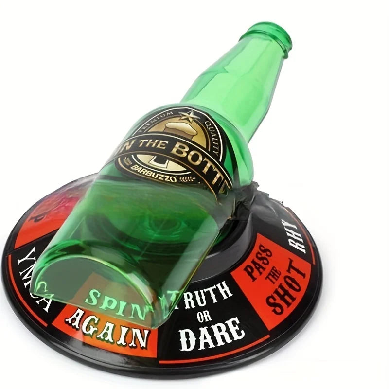 Spin the bottle game for parties with spinning base and 8 challenges, tabletop drinking game for adults, plastic