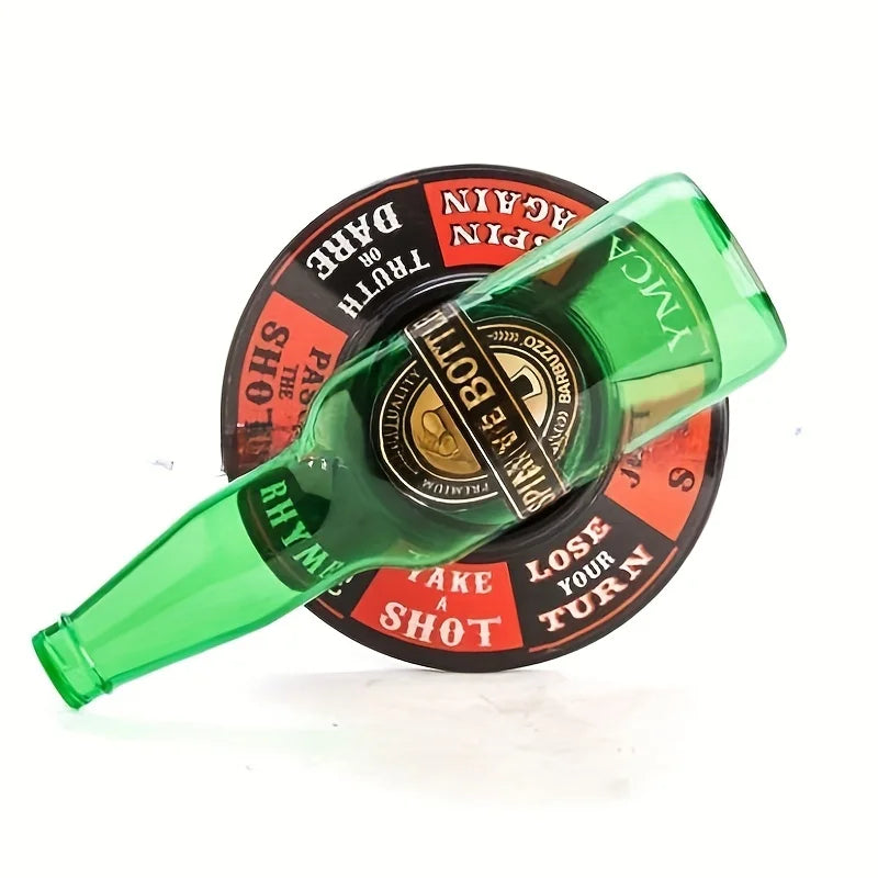 Spin the bottle game for parties with spinning base and 8 challenges, tabletop drinking game for adults, plastic