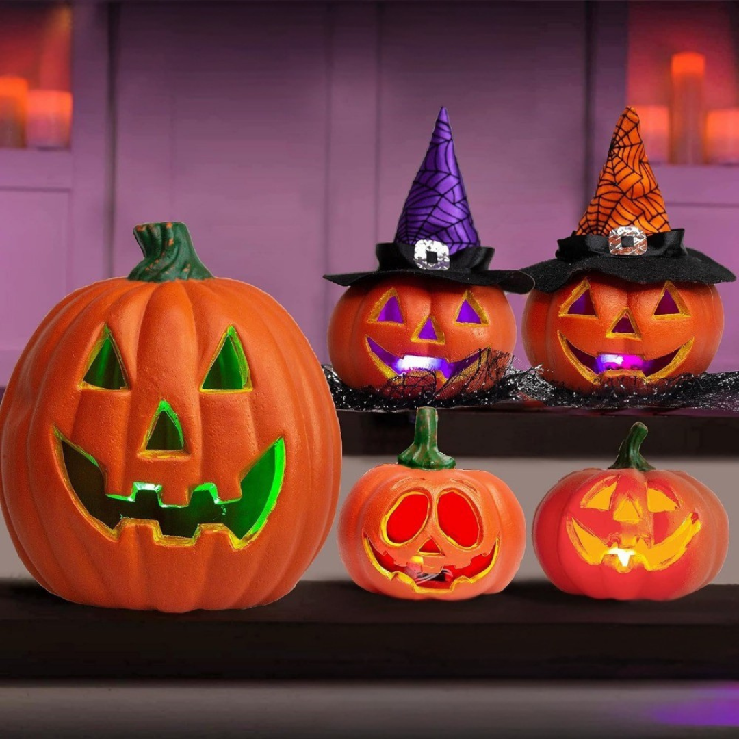 Spooky Jack O'Lantern Set – Light-Up Battery Halloween Pumpkin Decor