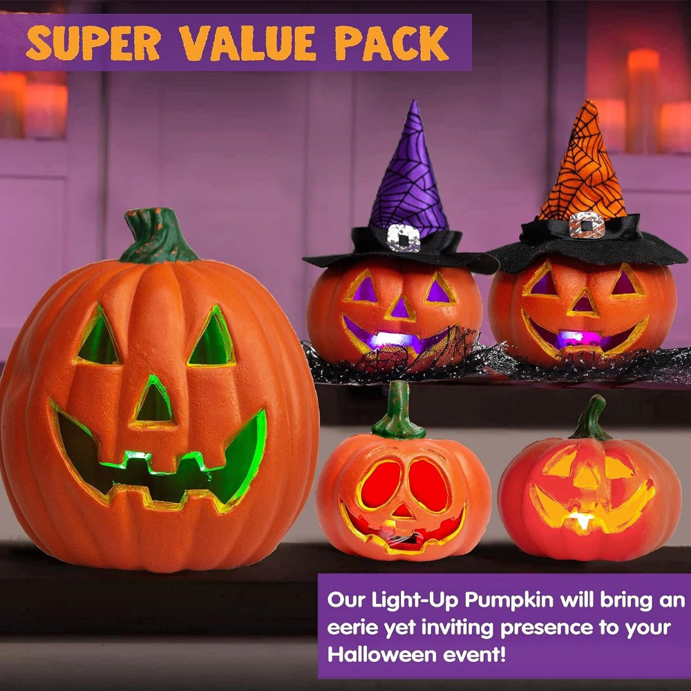 Spooky Jack O'Lantern Set – Light-Up Battery Halloween Pumpkin Decor