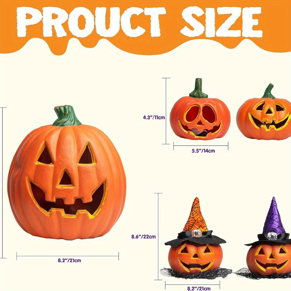 Spooky Jack O'Lantern Set – Light-Up Battery Halloween Pumpkin Decor