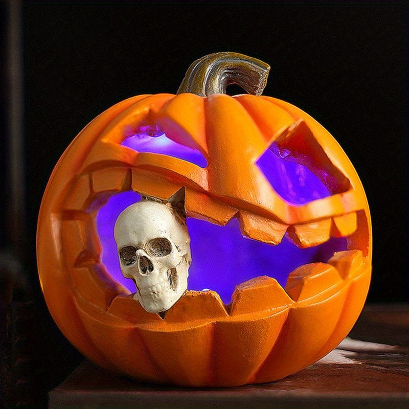 Spooky Realistic Jack O'Lantern Halloween Decoration with Skull
