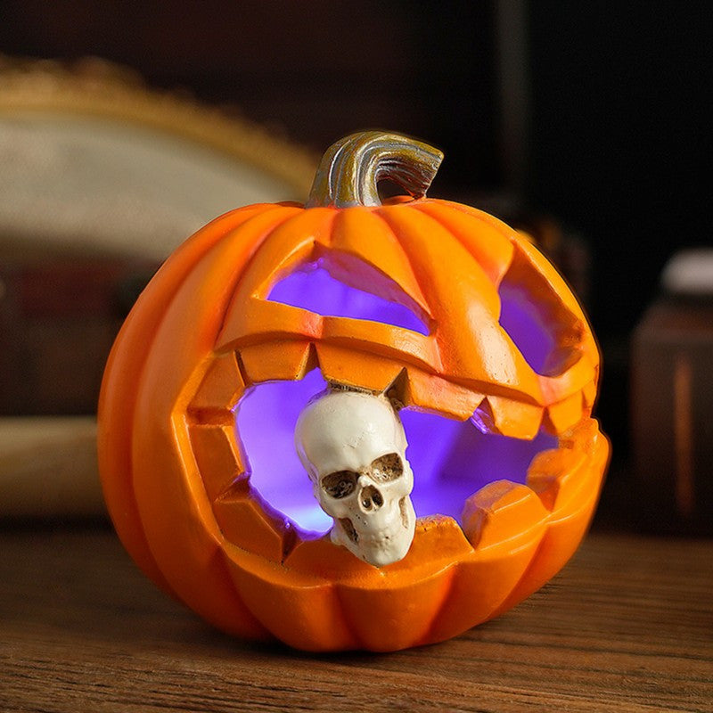 Spooky Realistic Jack O'Lantern Halloween Decoration with Skull