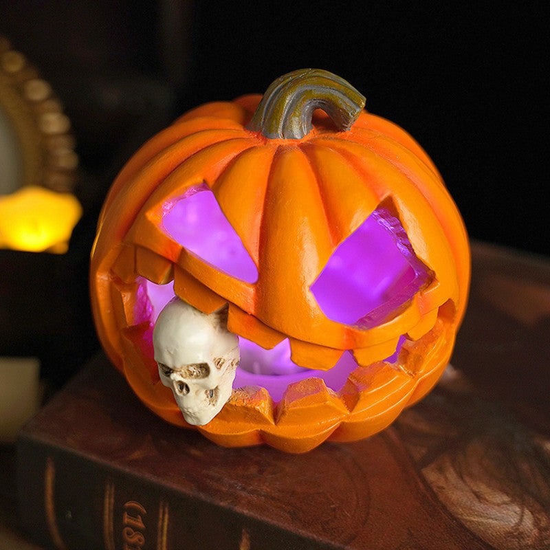 Spooky Realistic Jack O'Lantern Halloween Decoration with Skull