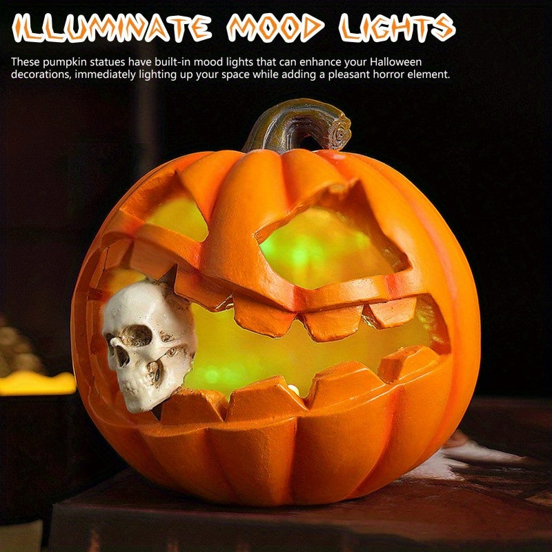 Spooky Realistic Jack O'Lantern Halloween Decoration with Skull