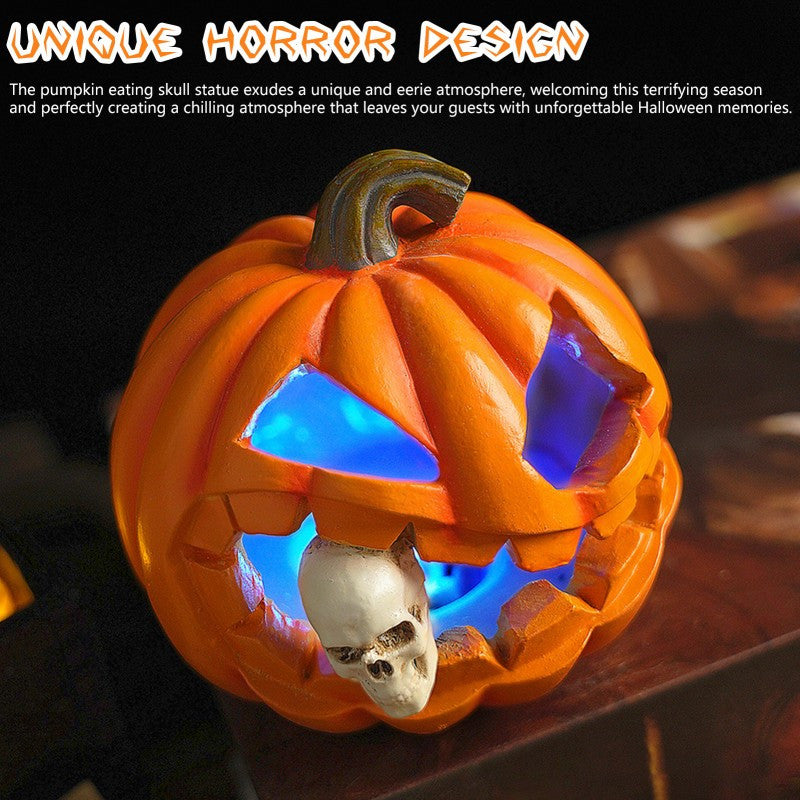 Spooky Realistic Jack O'Lantern Halloween Decoration with Skull