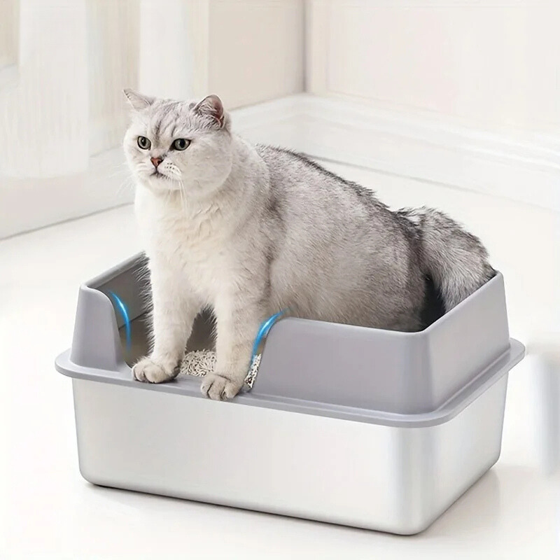 Stainless Steel Cat Litter Box – Non-Stick High Wall Enclosure