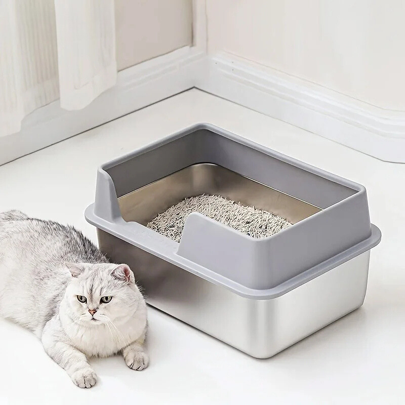 Stainless Steel Cat Litter Box – Non-Stick High Wall Enclosure