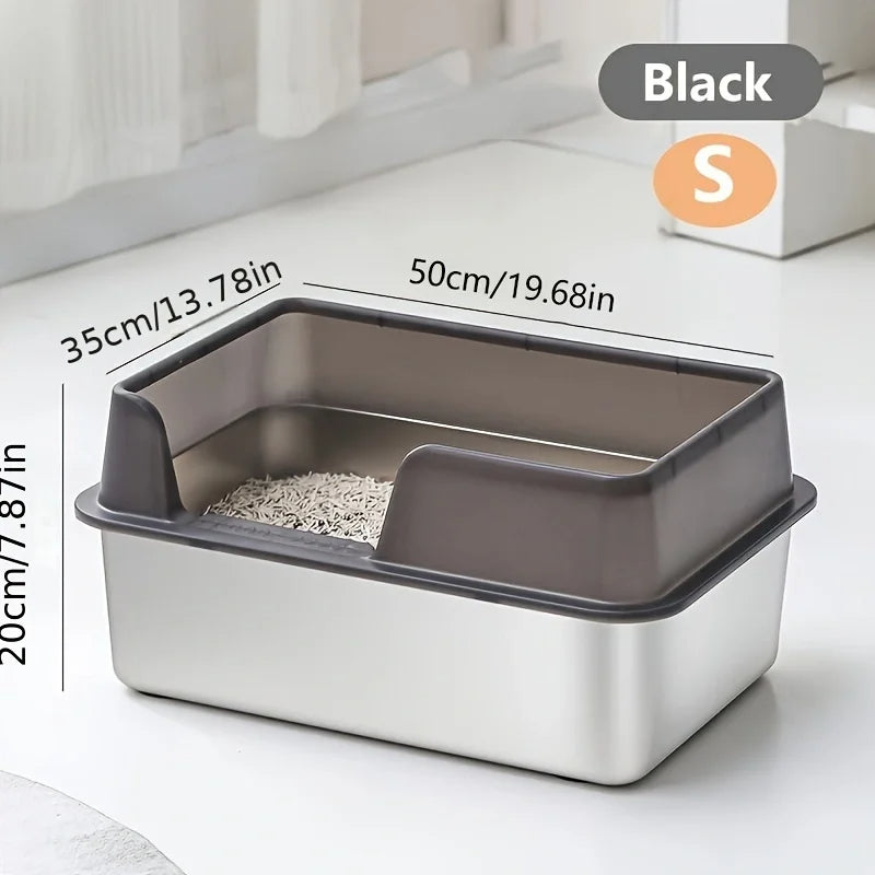 Stainless Steel Cat Litter Box – Non-Stick High Wall Enclosure