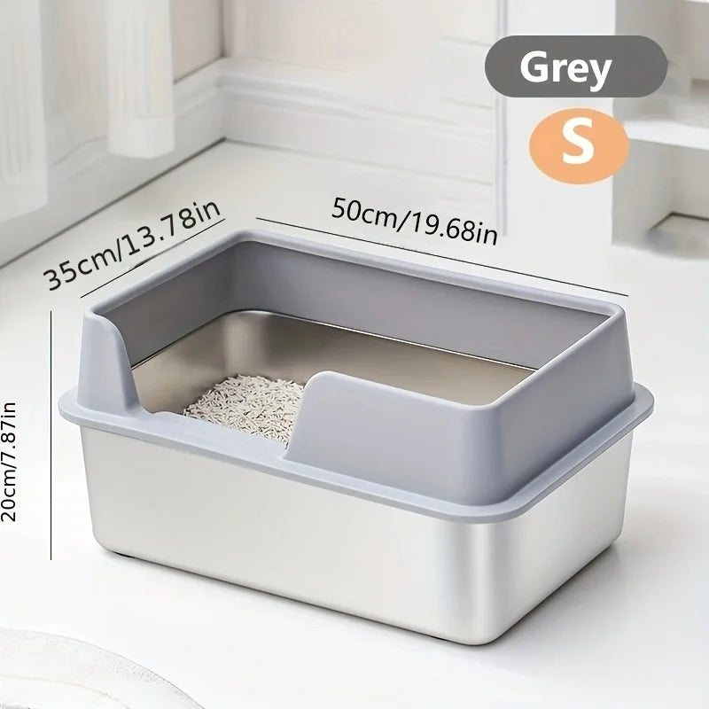 Stainless Steel Cat Litter Box – Non-Stick High Wall Enclosure
