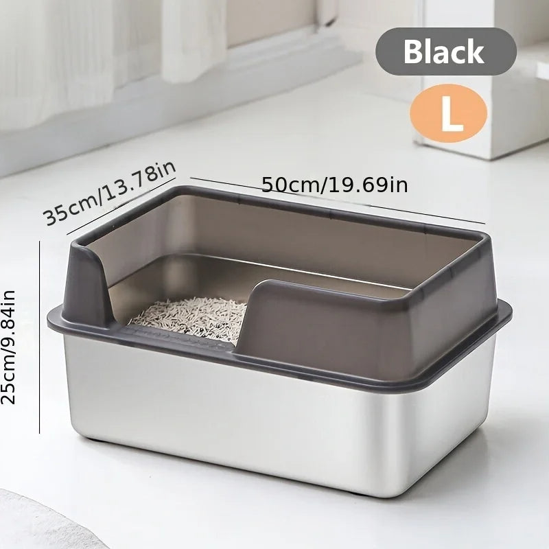 Stainless Steel Cat Litter Box – Non-Stick High Wall Enclosure
