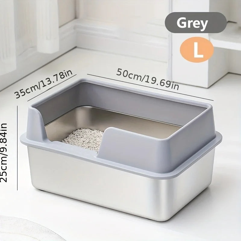 Stainless Steel Cat Litter Box – Non-Stick High Wall Enclosure