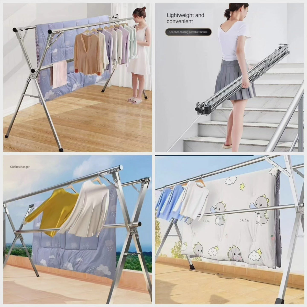 Stainless Steel Foldable Clothes Drying Rack for Indoor & Balcony Use