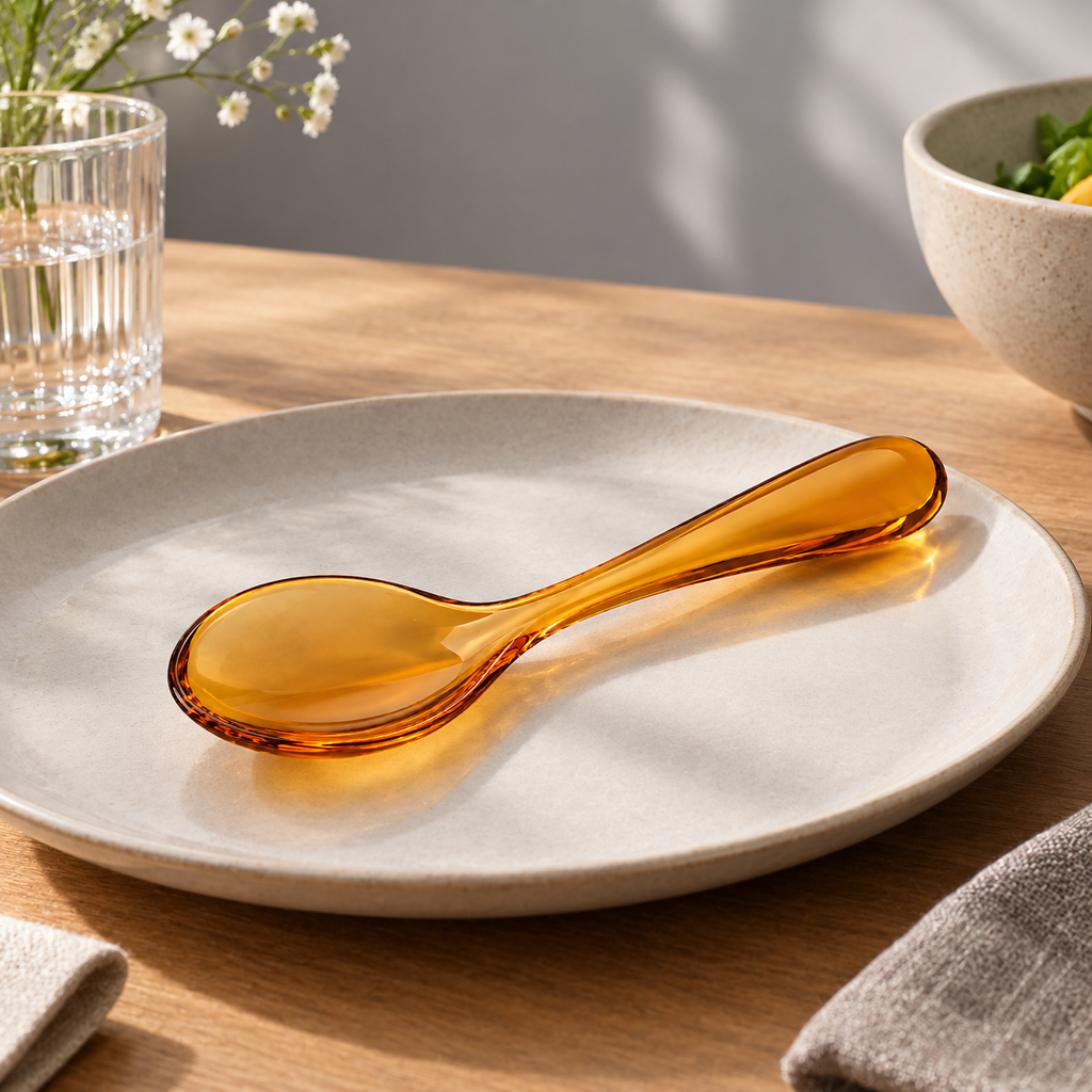 SHOPAVERLY Amber Acrylic Spoon 7.1 inch Translucent Dining