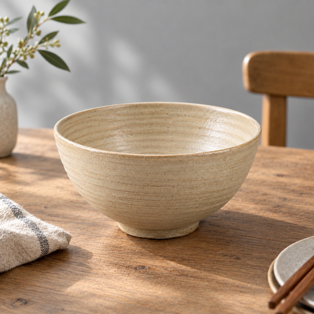 SHOPAVERLY Beige Ceramic Serving Bowl 10 inch Handcrafted