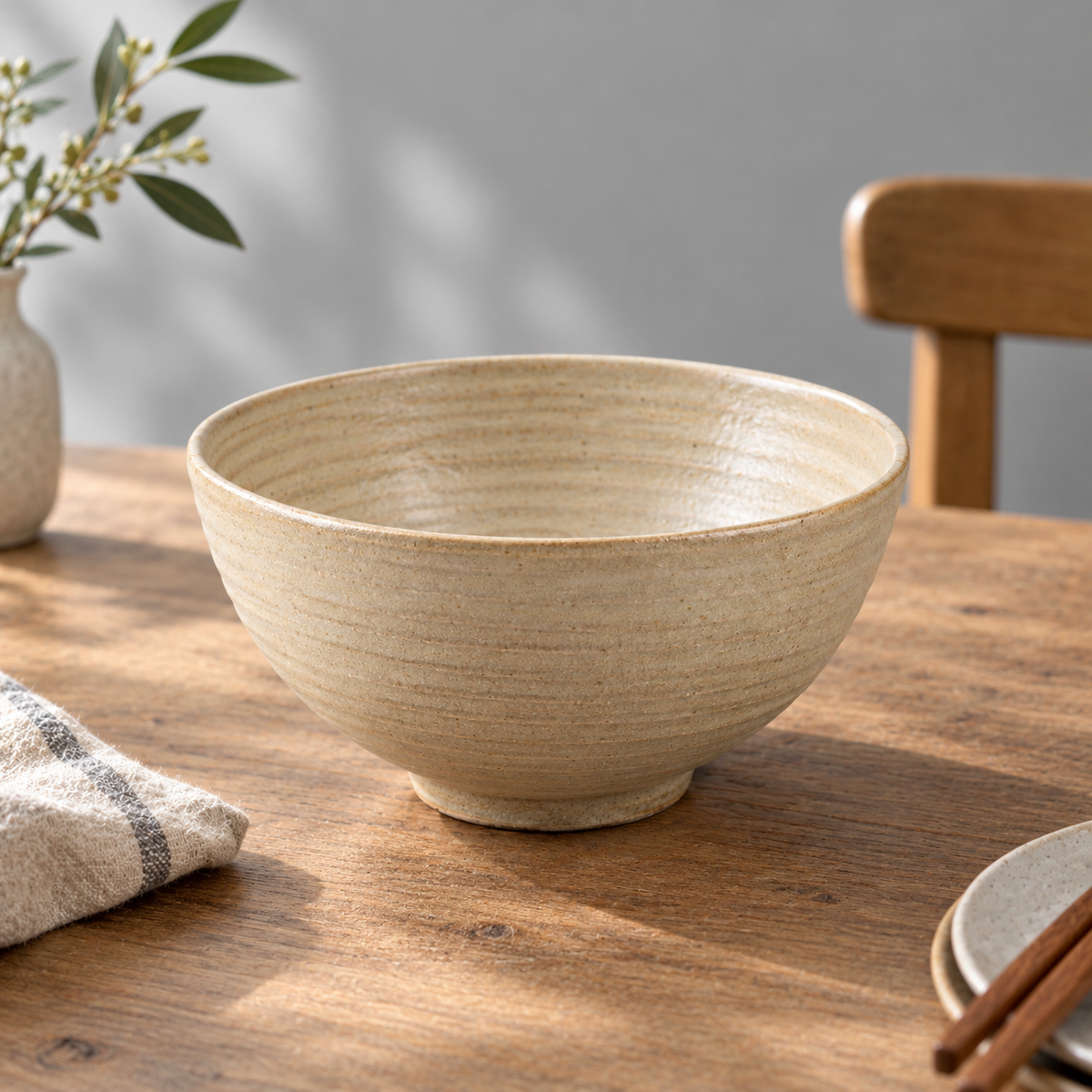 SHOPAVERLY Beige Ceramic Serving Bowl 10 inch Handcrafted
