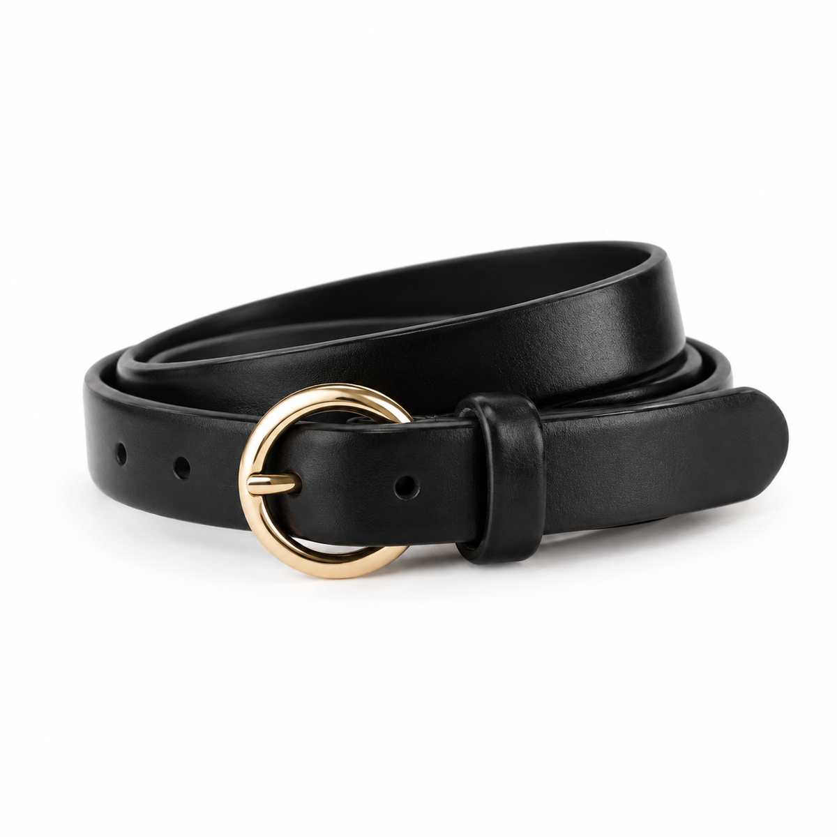 SHOPAVERLY Black Belt with Gold Buckle 3 cm Unisex Vegan Leather
