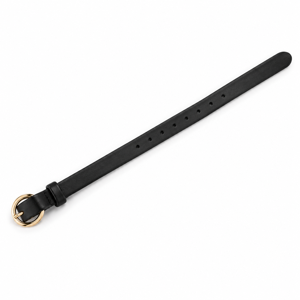 SHOPAVERLY Black Belt with Gold Buckle 3 cm Unisex Vegan Leather