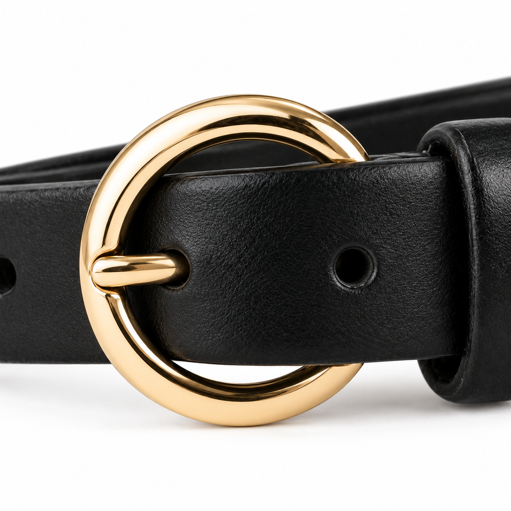 SHOPAVERLY Black Belt with Gold Buckle 3 cm Unisex Vegan Leather