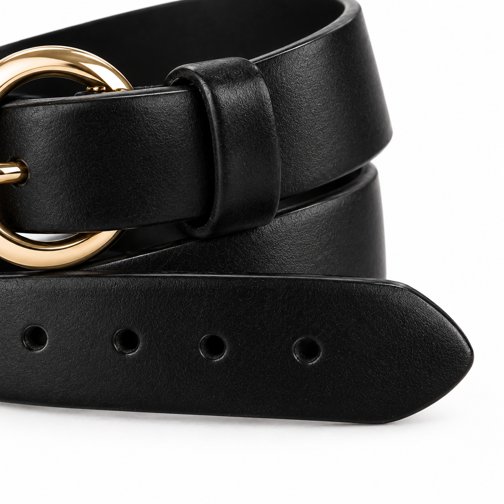 SHOPAVERLY Black Belt with Gold Buckle 3 cm Unisex Vegan Leather