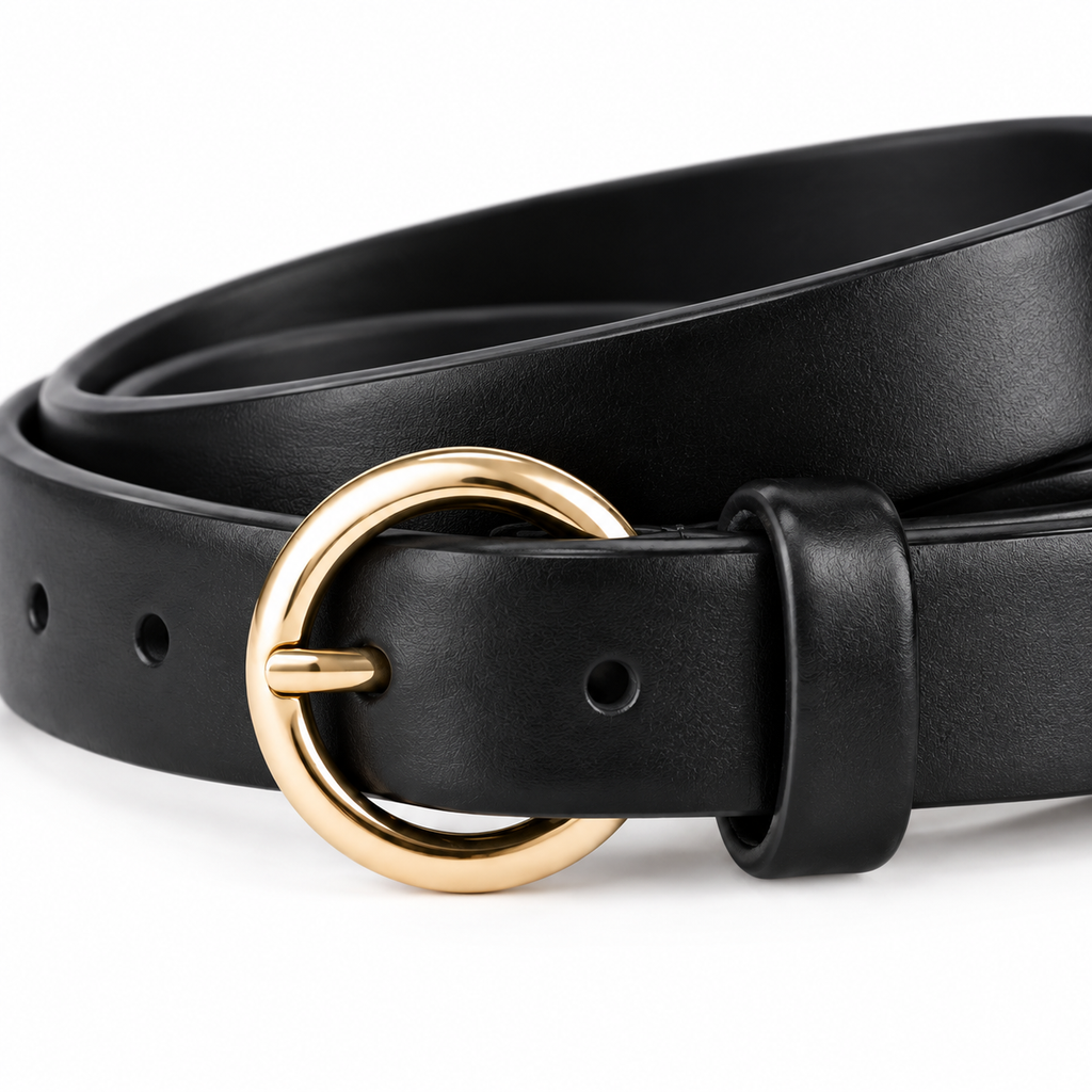 SHOPAVERLY Black Belt with Gold Buckle 3 cm Unisex Vegan Leather