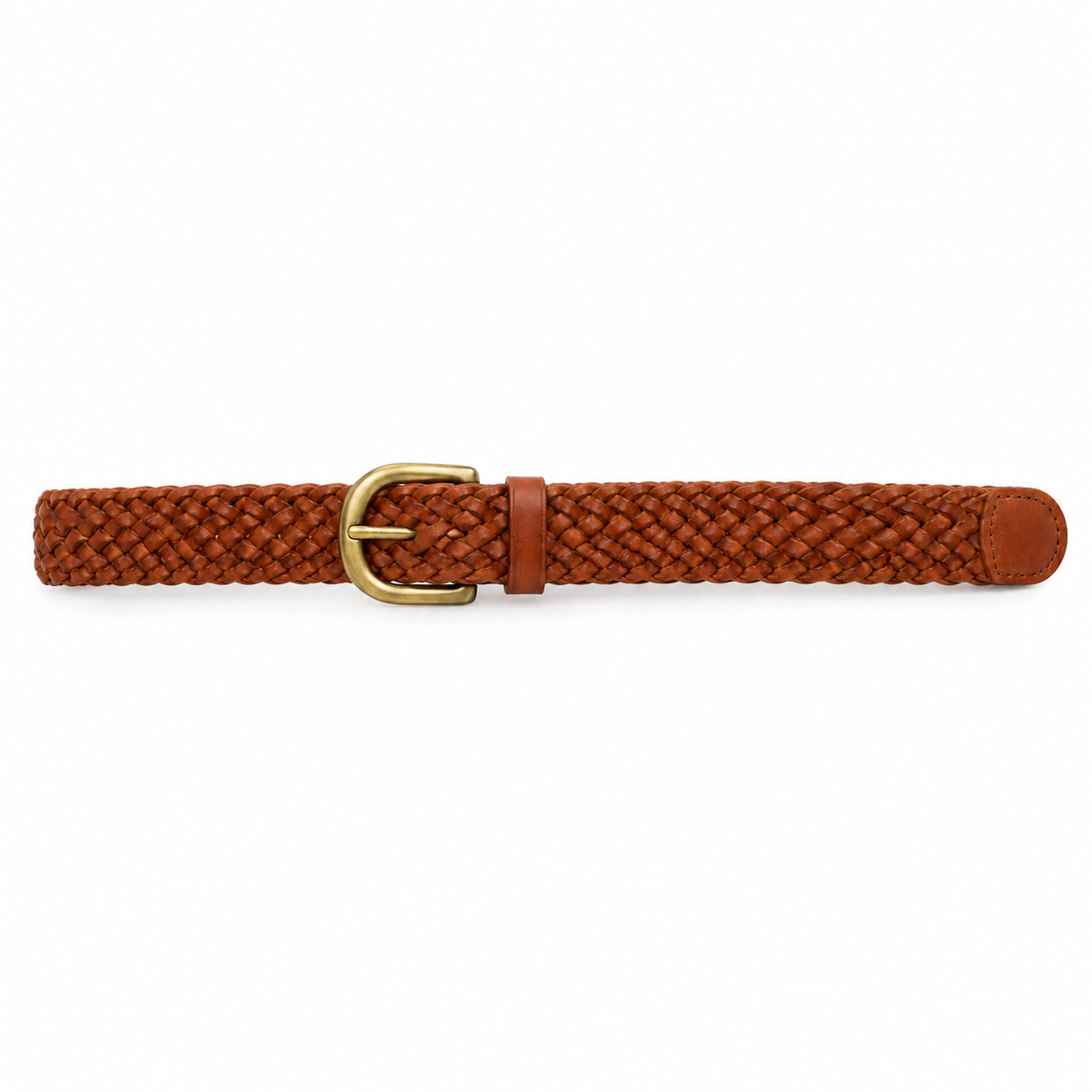 SHOPAVERLY Braided Brown Belt 1.4 inch Brass Buckle No Fixed Holes